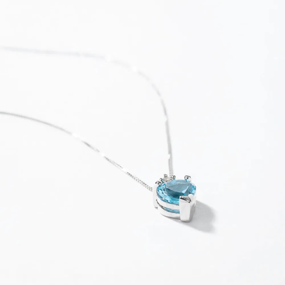 Heart Shaped Blue Topaz Necklace with Diamond Accent in 10K White Gold