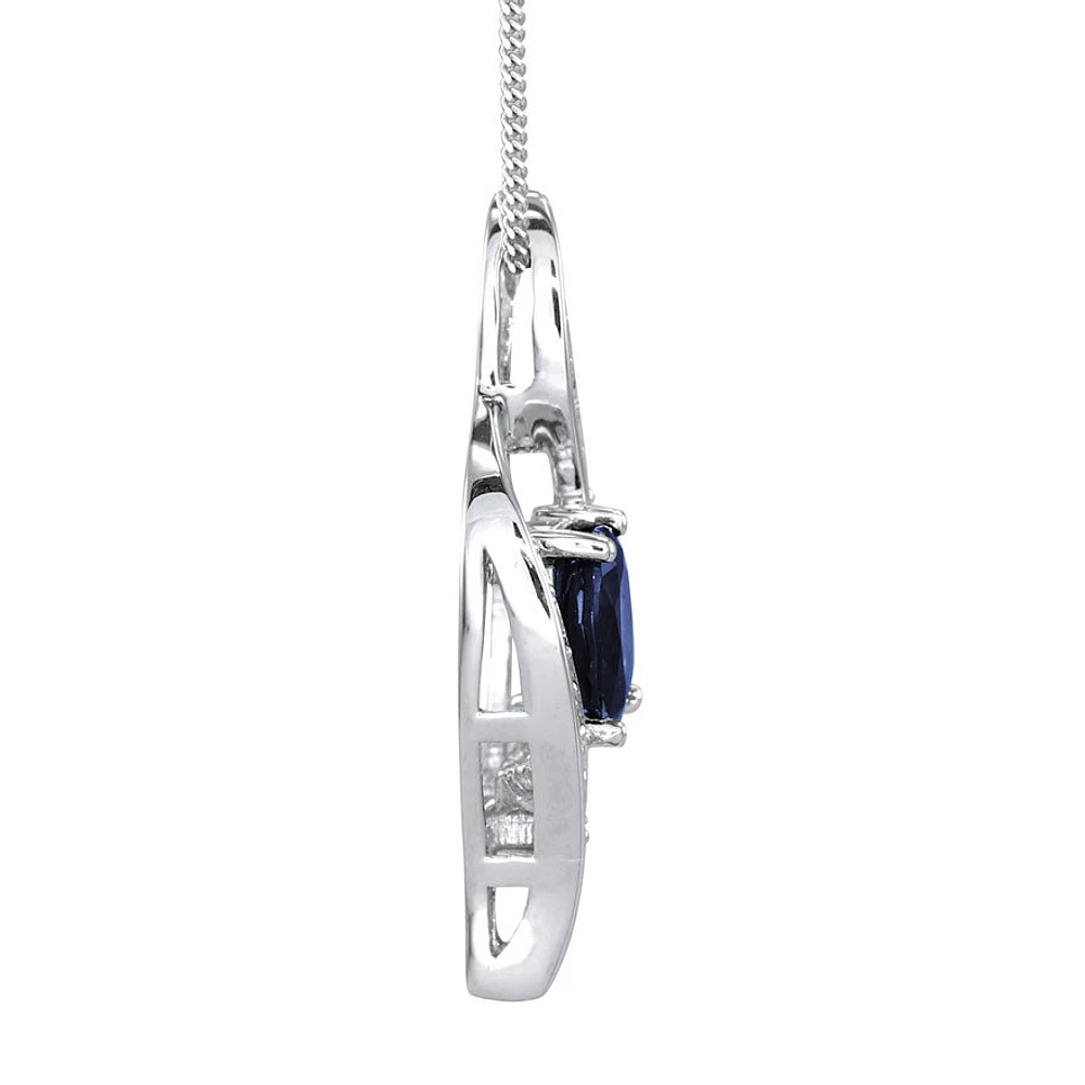 Sapphire and Diamond Pendant Necklace in 10K White Gold