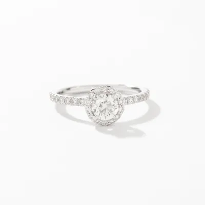 Diamond Halo Engagement Ring 14K White Gold (0.90 ct tw)