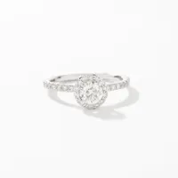 Diamond Halo Engagement Ring 14K White Gold (0.90 ct tw)