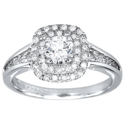 Canadian Diamond Halo Engagement Ring 14K White Gold (0.96ct tw)