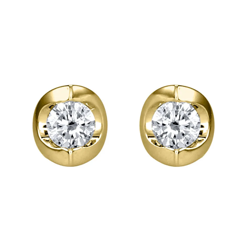 Tension Set Solitaire Canadian Diamond Stud Earrings in 14K Yellow Gol