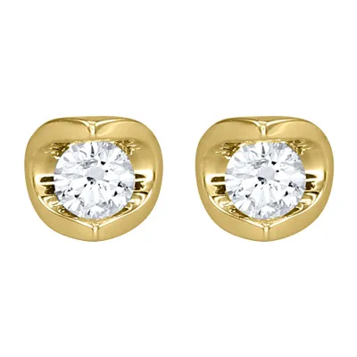 Tension Set Solitaire Canadian Diamond Stud Earrings in 14K Yellow Gol