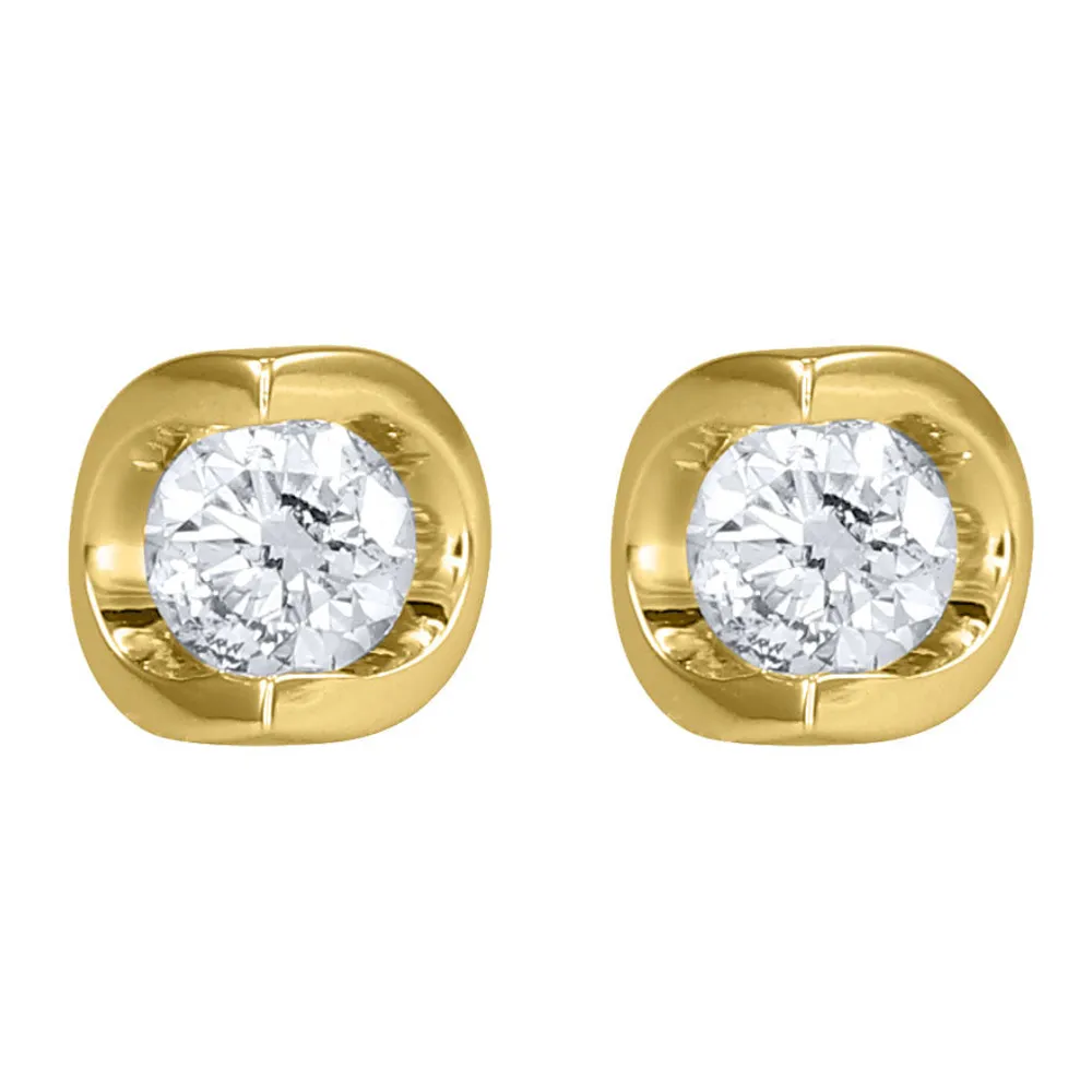 Tension Set Solitaire Canadian Diamond Stud Earrings in 14K Yellow Gol