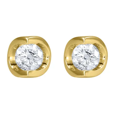 Tension Set Solitaire Canadian Diamond Stud Earrings in 14K Yellow Gol