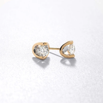 Tension Set Solitaire Canadian Diamond Stud Earrings in 14K Yellow Gol