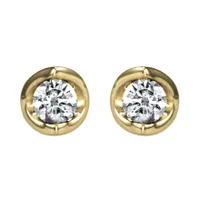 Tension Set Solitaire Canadian Diamond Stud Earrings in 14K Yellow Gol