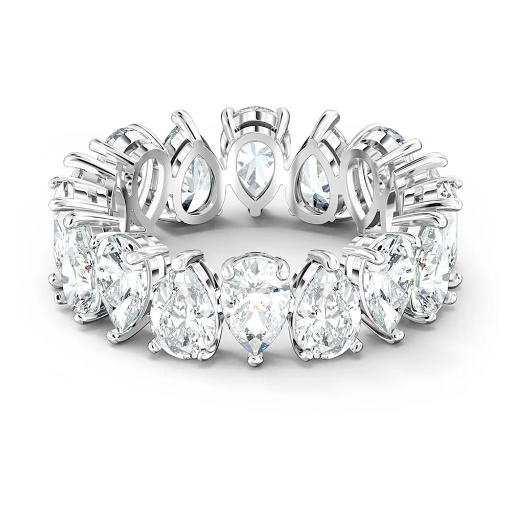 Swarovski Vittore ring - Pear cut crystals, White, Rhodium plated | 55