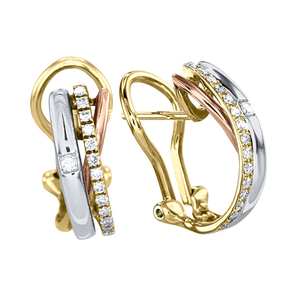 Layered Diamond Hoop Earrings in 14K Tri-Coloured Gold (0.24ct tw)