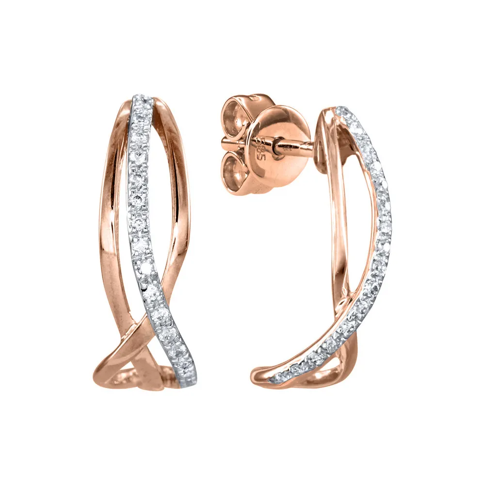 Diamond J-Hoop Earrings in 10K Rose Gold (0.10ct tw)