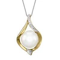 Cultured Pearl Diamond Pendant Necklace in 10K Yellow Gold