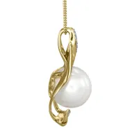 Cultured Pearl Diamond Pendant Necklace in 10K Yellow Gold