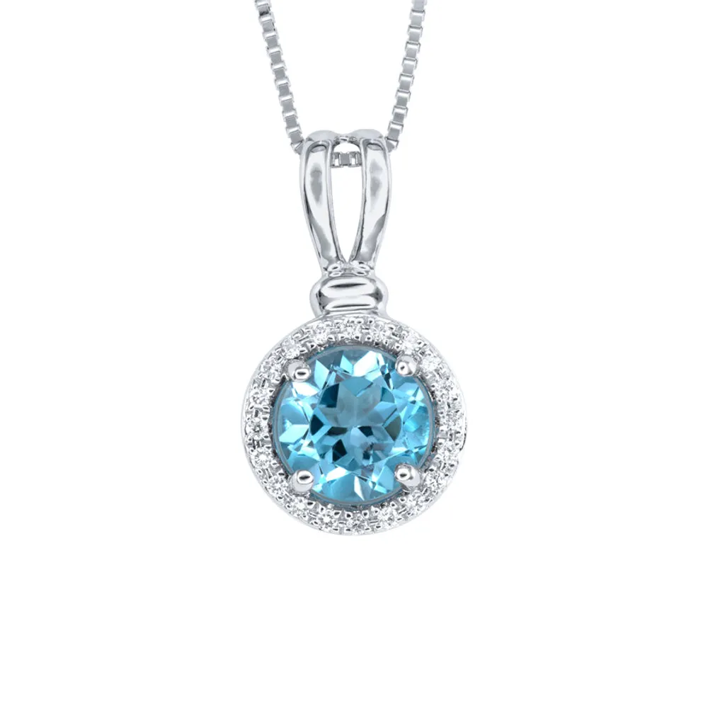 Blue Topaz and Diamond Pendant Necklace in 10K White Gold