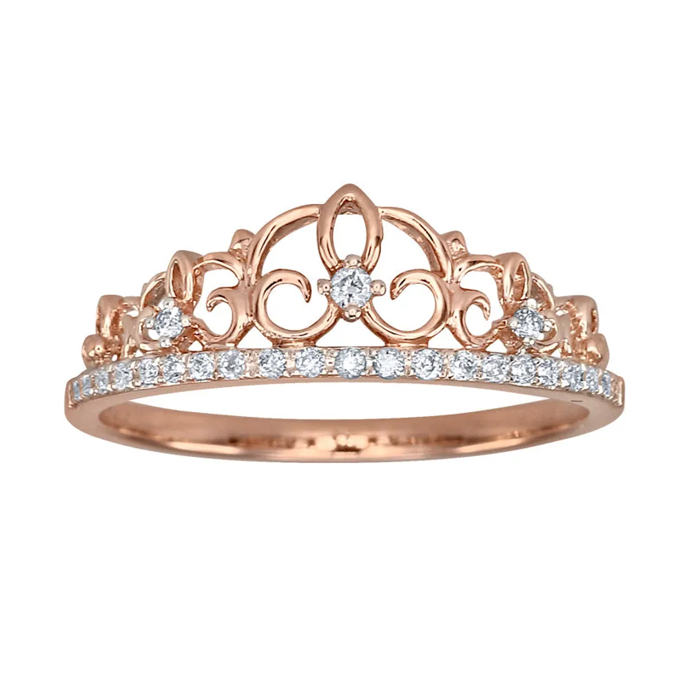 Pavé Diamond Crown Ring 10K Rose Gold (0.12ct tw)