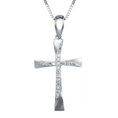 Diamond Accent Cross Pendant in 10K White Gold with Chain (0.05ct tw)