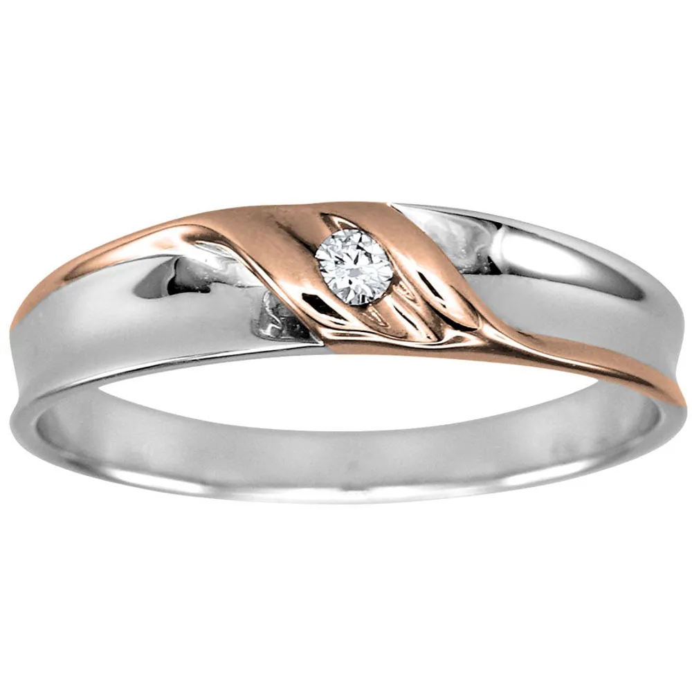 Mens Solitaire Diamond Wedding Ring 10K White and Rose Gold (0.05ct