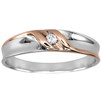 Mens Solitaire Diamond Wedding Ring 10K White and Rose Gold (0.05ct