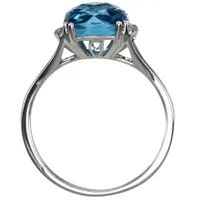 Rose Cut Blue Topaz and Diamond Ring 10K White Gold (0.04ct tw)