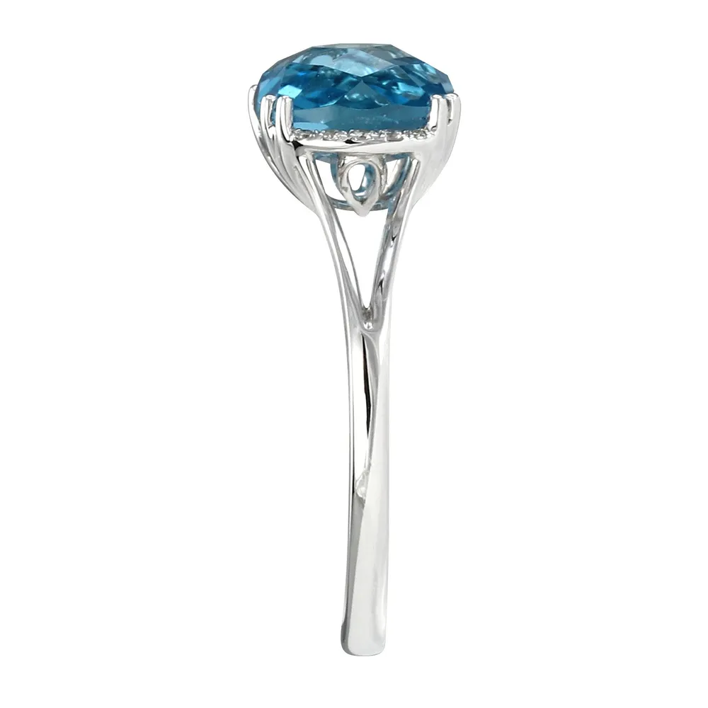 Rose Cut Blue Topaz and Diamond Ring 10K White Gold (0.04ct tw)