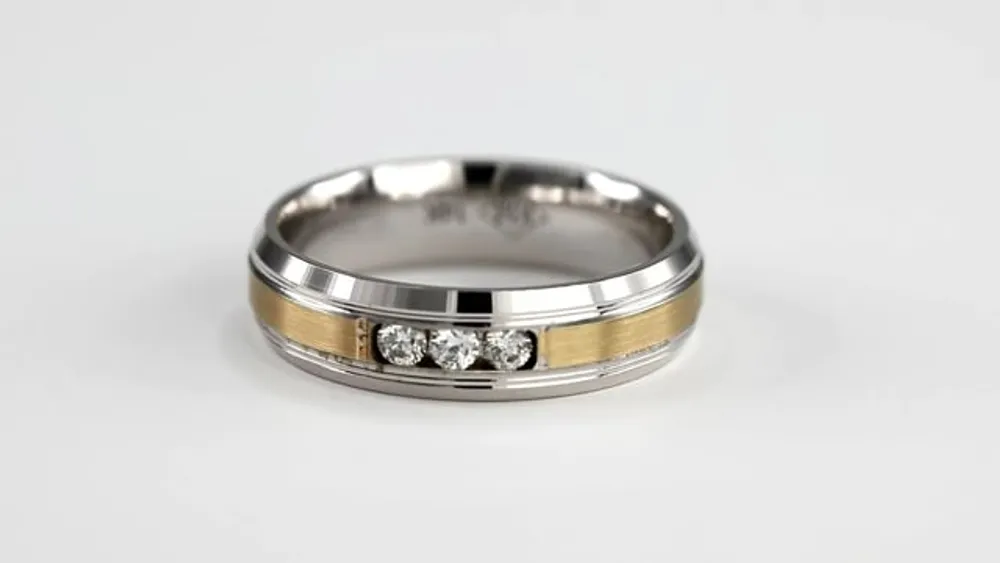 Gent's Three-Stone Diamond Band in 14K White and Yellow Gold (0.21ct t