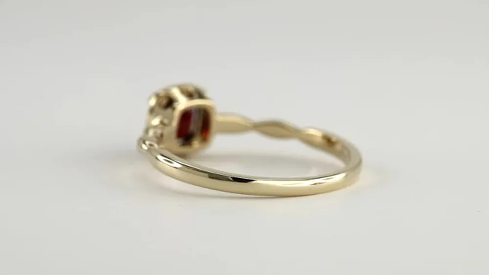 Cushion Shaped Garnet and Diamond Ring 10K Yellow Gold