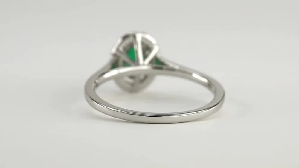 Oval Emerald and Diamond Halo Ring 10K White Gold (0.12 ct tw)