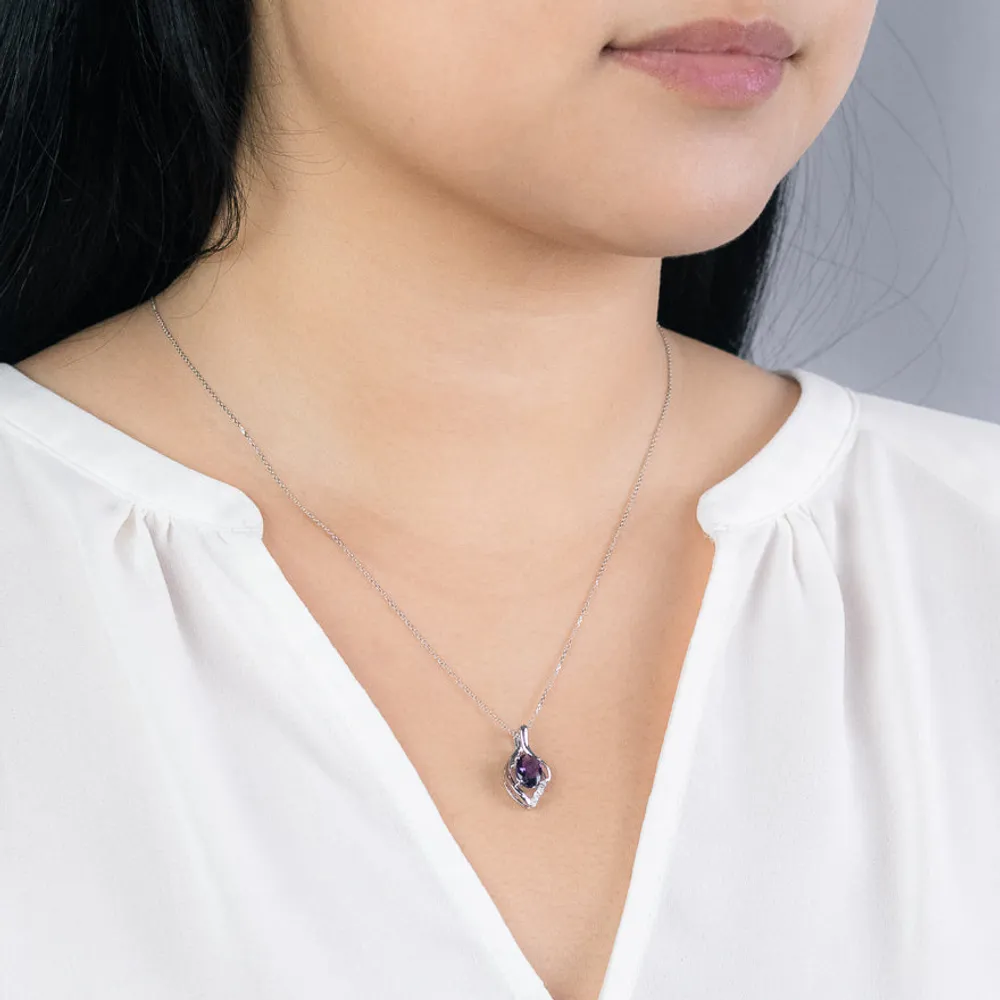 Oval Amethyst and Diamond Pendant in 10K White Gold