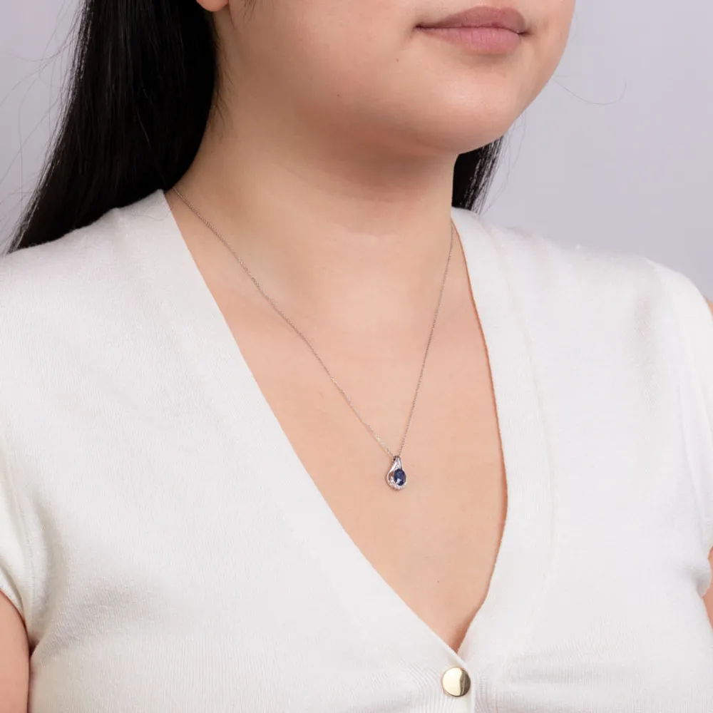 Sapphire Necklace with Diamond Accents in 10K White Gold