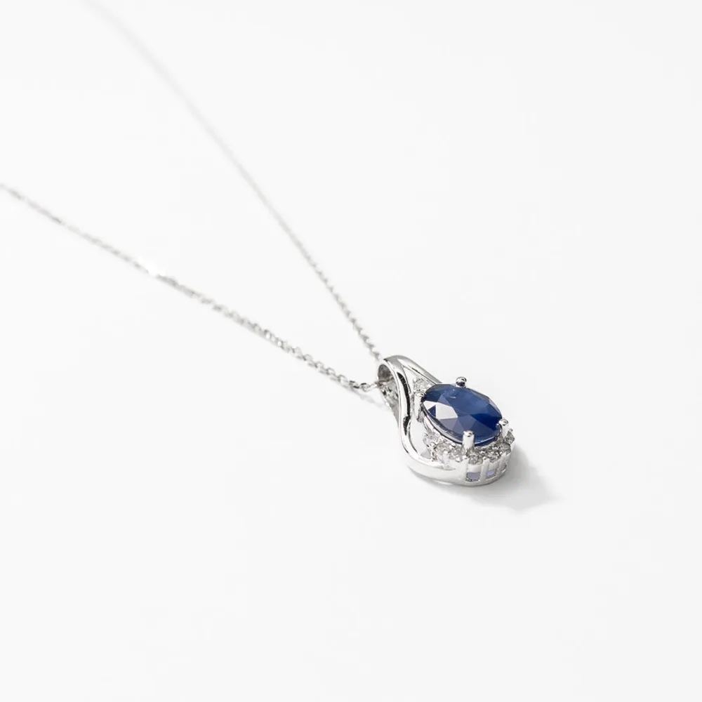 Sapphire Necklace with Diamond Accents in 10K White Gold