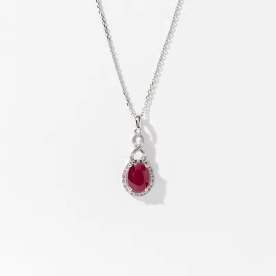 Ruby Necklace with Diamond Accents in 10K White Gold