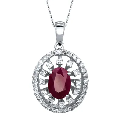 Oval Ruby Diamond Necklace in 10K White Gold (7 x 5mm)