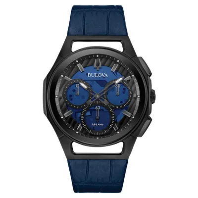 Bulova Curv Men's Blue Leather Strap Chronograph Watch | 98A232