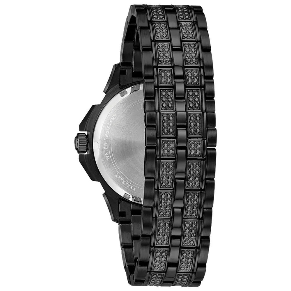 Bulova Men's Crystal Watch In Black Tone Stainless Steel | 98C134