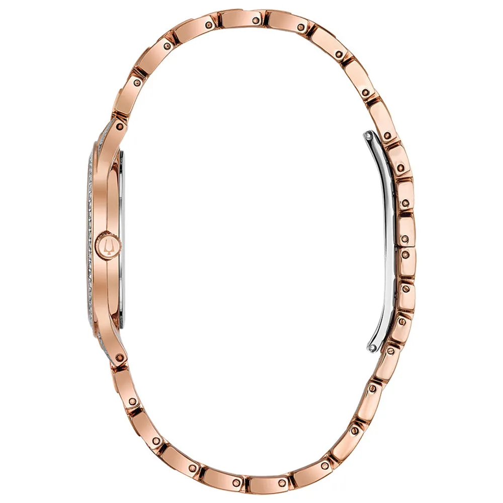 Bulova Women's Rose Goldtone Crystal Bracelet Watch | 98L235