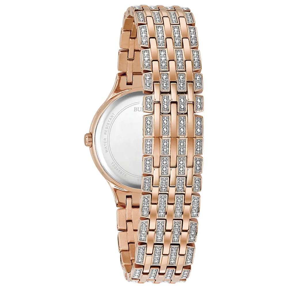 Bulova Women's Rose Goldtone Crystal Bracelet Watch | 98L235