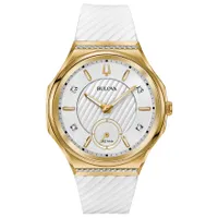 Bulova CURV Women's Gold Diamond White Dial Watch | 98R237