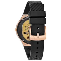 Bulova Ladies' Curv Rose Gold-Tone Black Rubber Strap Watch | 98R239