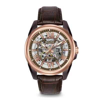 Bulova Men’s Automatic Rose Gold and Leather Dress Watch | 98A165