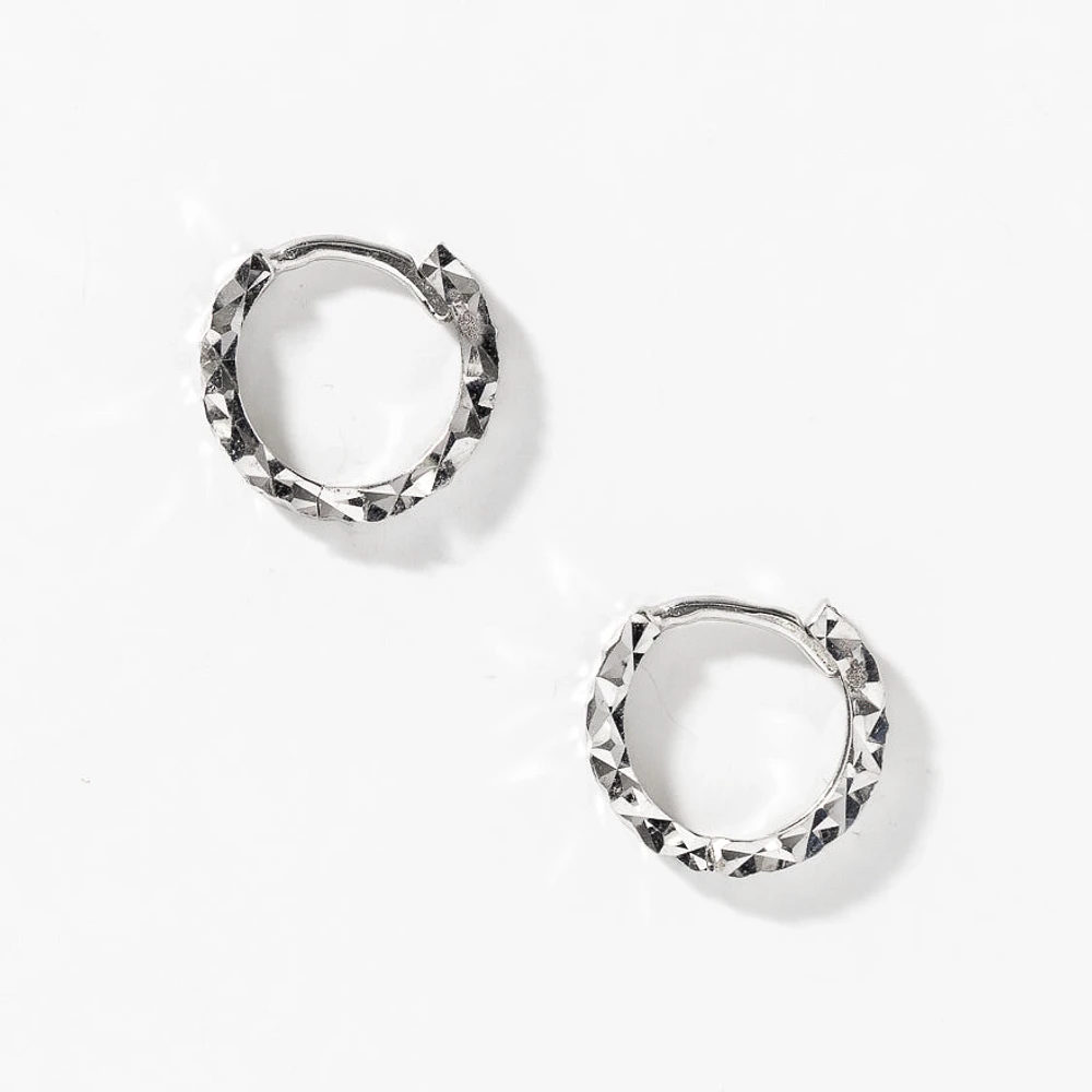 Diamond Cut Hoop Earrings 10K White Gold