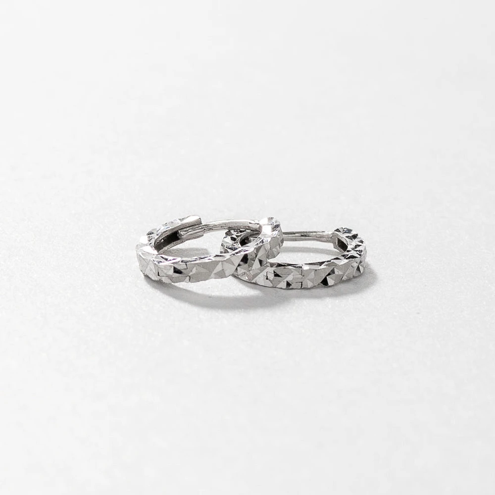 Diamond Cut Hoop Earrings 10K White Gold