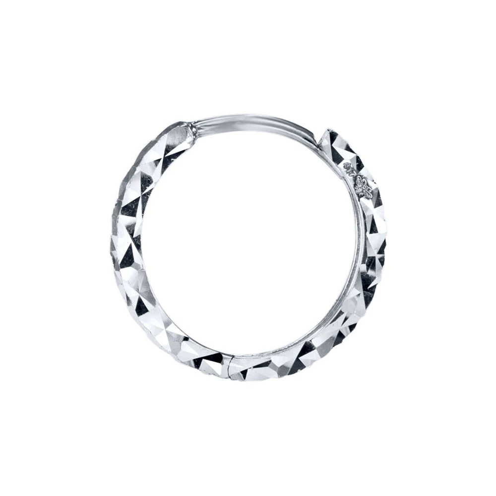 10K White Gold Hoop Earrings With Diamond Cut Pattern