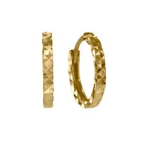 10K Gold Hoop Earrings With Diamond Cut Pattern