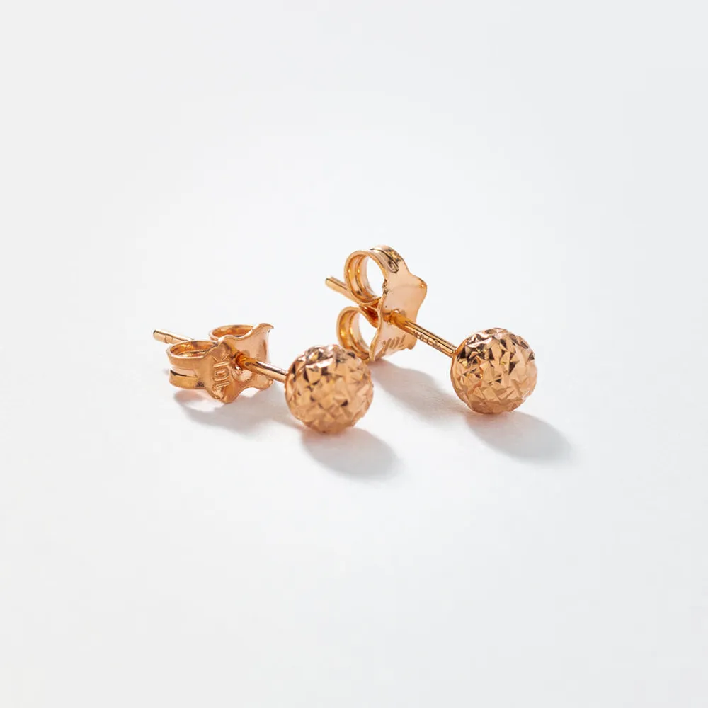 Diamond Cut Ball Stud Earrings in 10K Rose Gold