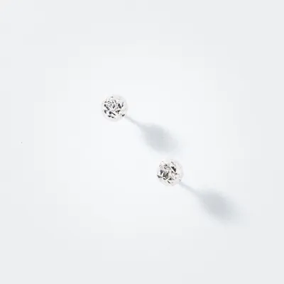 Diamond Cut Ball Stud Earrings in 10K White Gold