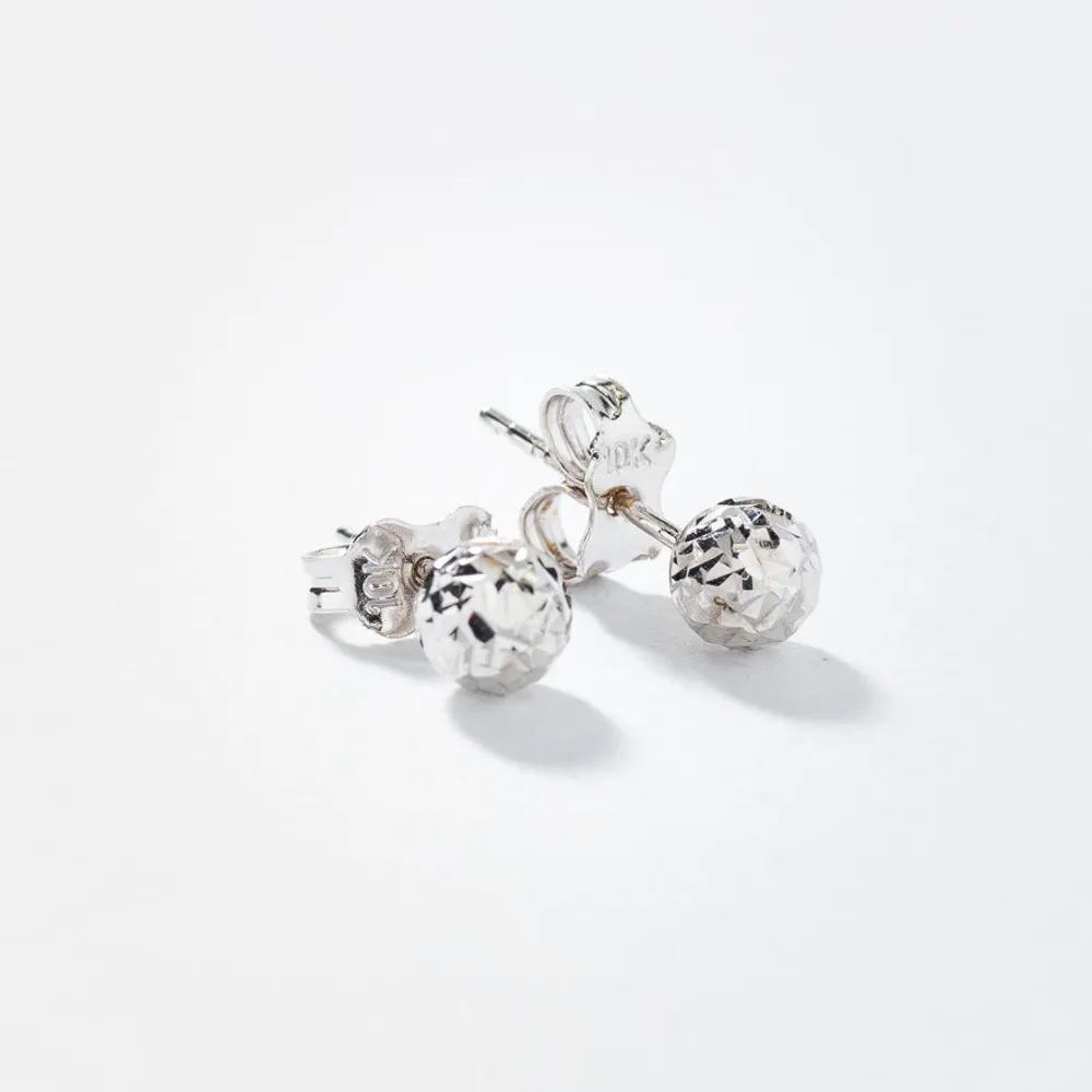 Diamond Cut Ball Stud Earrings in 10K White Gold