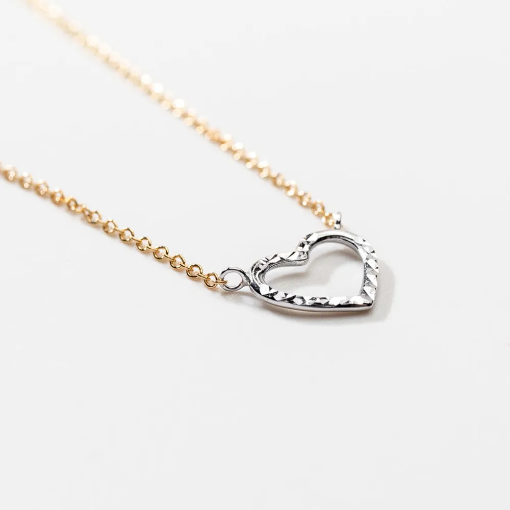 Heart Pendant Necklace in 10K Yellow and White Gold