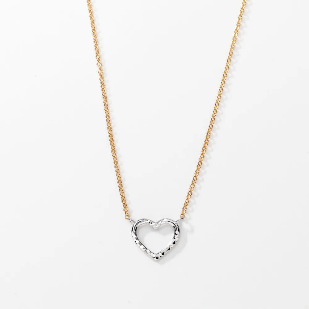 Heart Pendant Necklace in 10K Yellow and White Gold