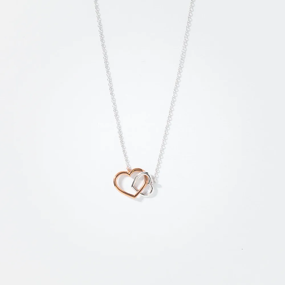 Interlocking Double Hearts Pendant Necklace in 10K White and Rose Gold