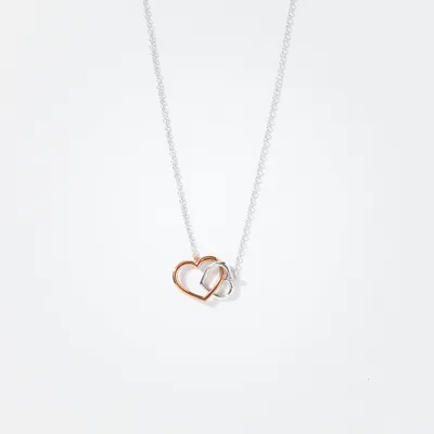 Interlocking Double Hearts Pendant Necklace in 10K White and Rose Gold
