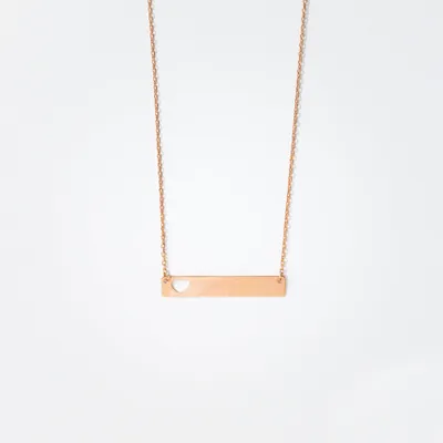 Gold Bar Pendant Necklace With Heart Cutout in 10K Rose Gold